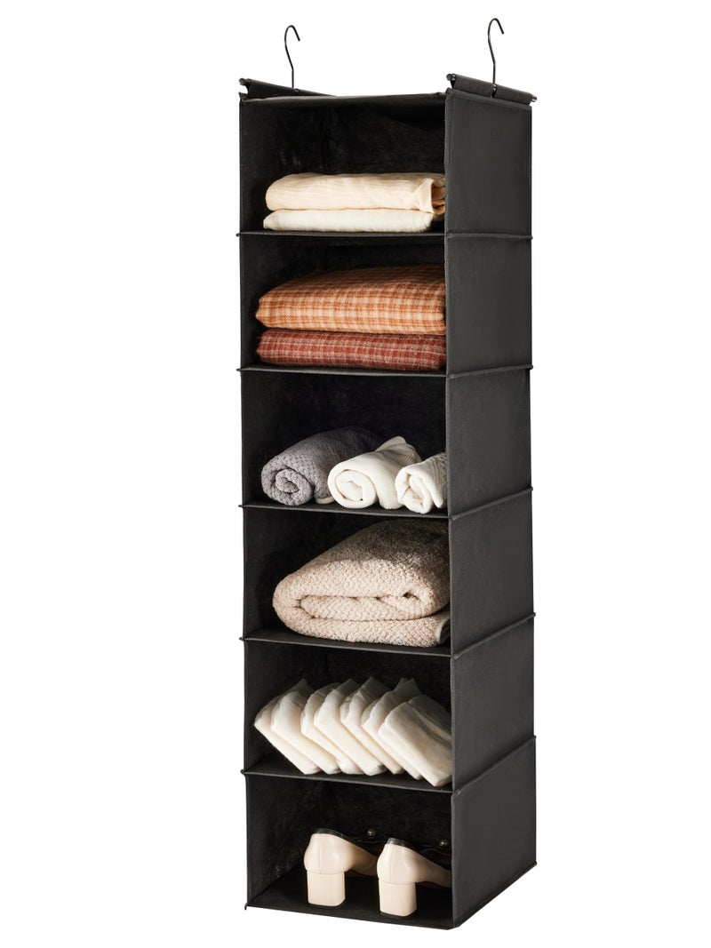 MAX Houser 6 Tier Shelf Hanging Closet Organizer, Closet Hanging Shelf with 2 Sturdy Hooks for Storage, Foldable (Black) - Image 1